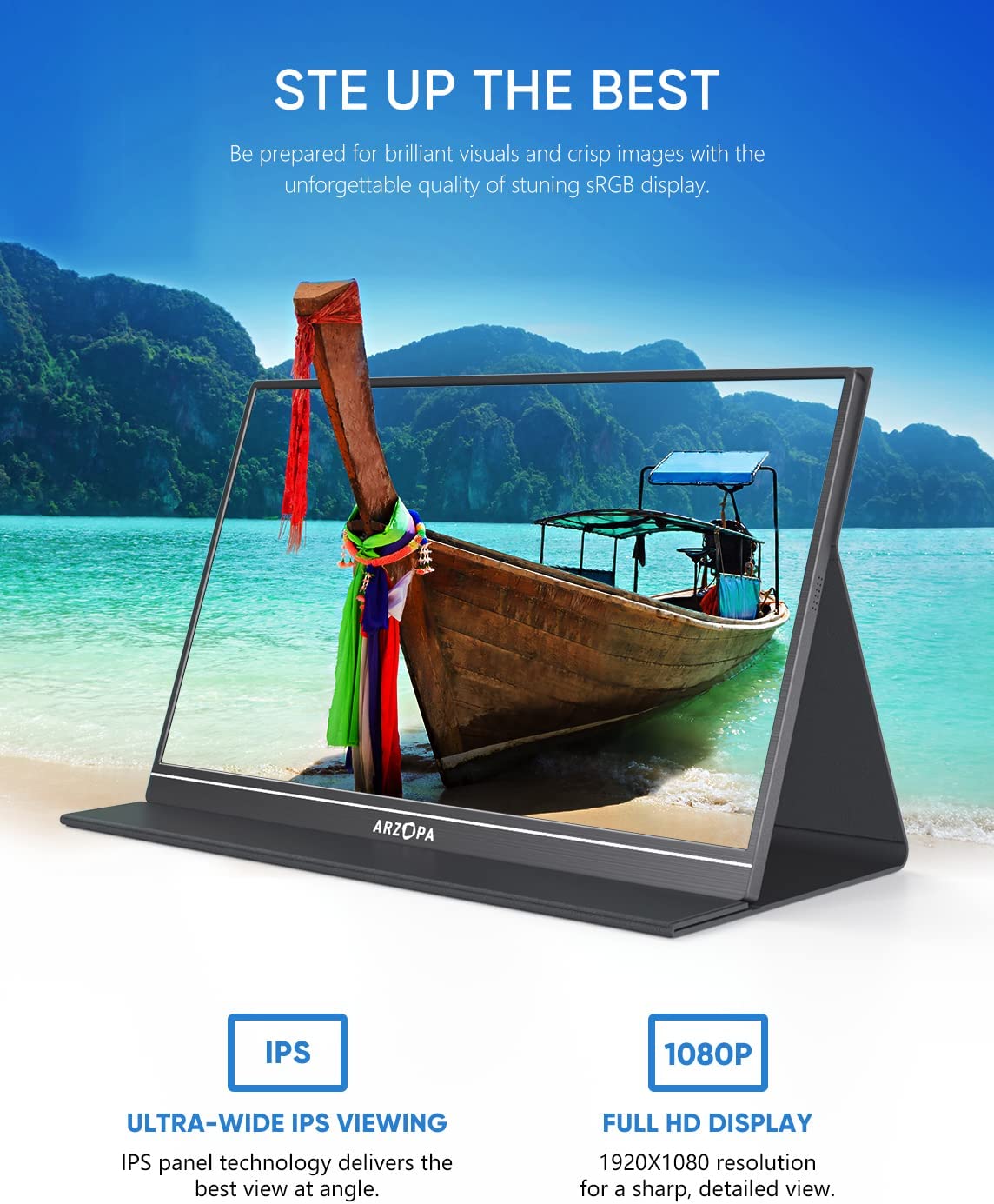 ARZOPA Portable Monitor, S1 Table 15.6'' 1080P FHD Laptop Monitor USB C HDMI Computer Display HDR Eye Care External Screen w/Smart Cover for PC Mac Phone Xbox PS5