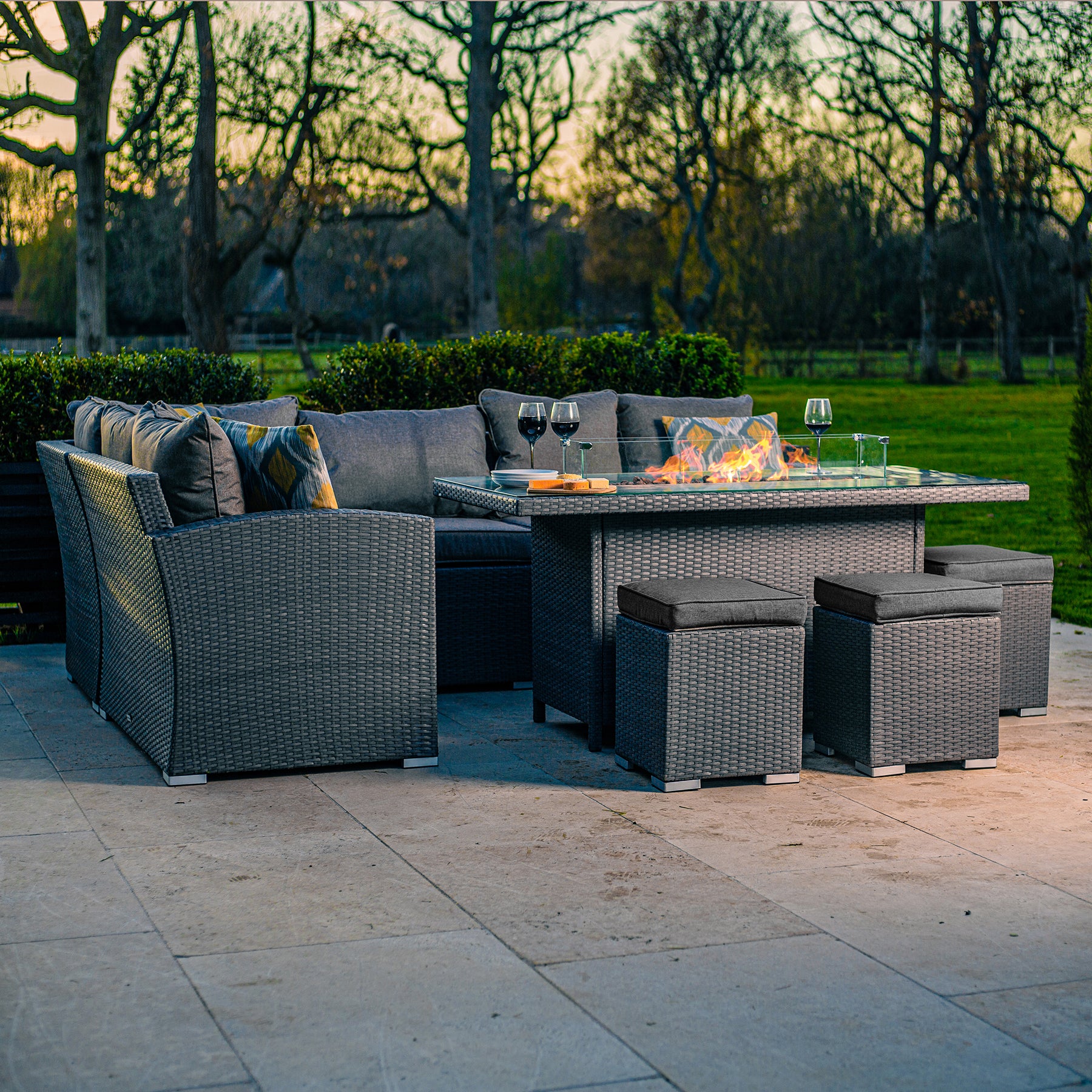 Bracken Outdoors Dakota Casual Dining Rectangular Corner Sofa Set with Firepit Table