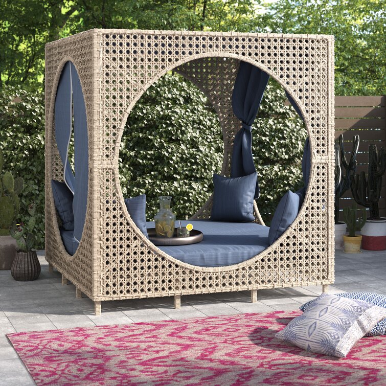 Bousquet 72'' Wide Outdoor Wicker Patio Daybed with Cushions
