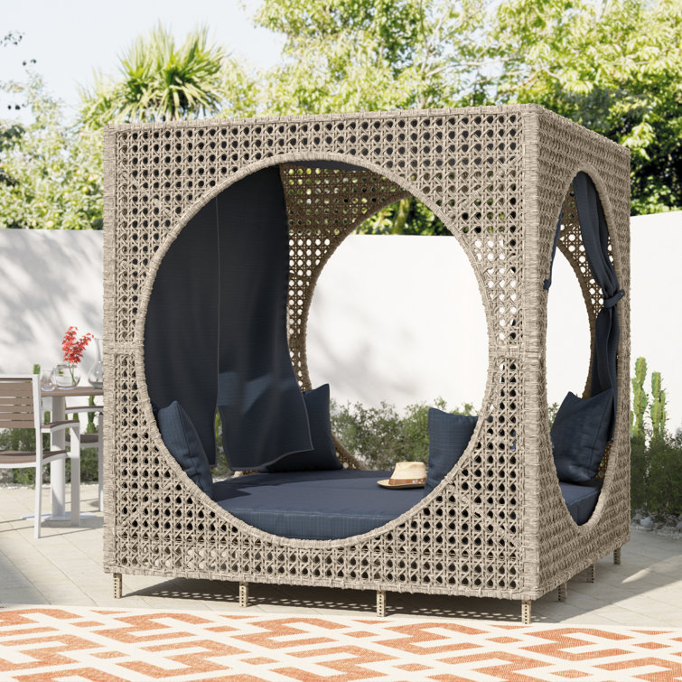 Bousquet 72'' Wide Outdoor Wicker Patio Daybed with Cushions