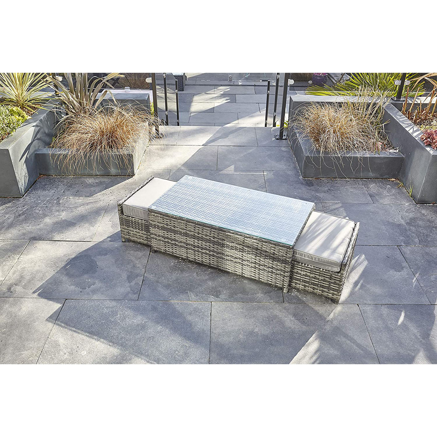 YAKOE VANCOUVER 9 SEATER CORNER RATTAN GARDEN SET IN GREY WITH FITTING COVER