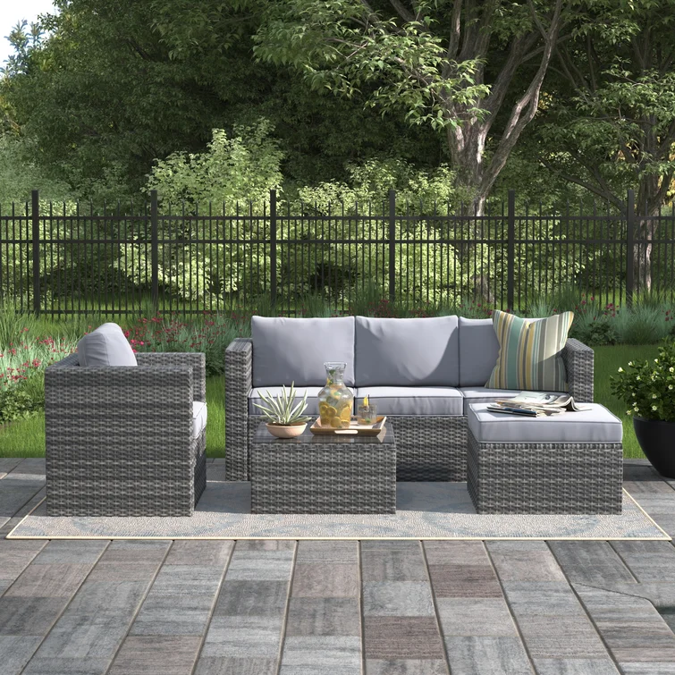 Ambrose Rattan 5 - Person Seating Group with Cushions