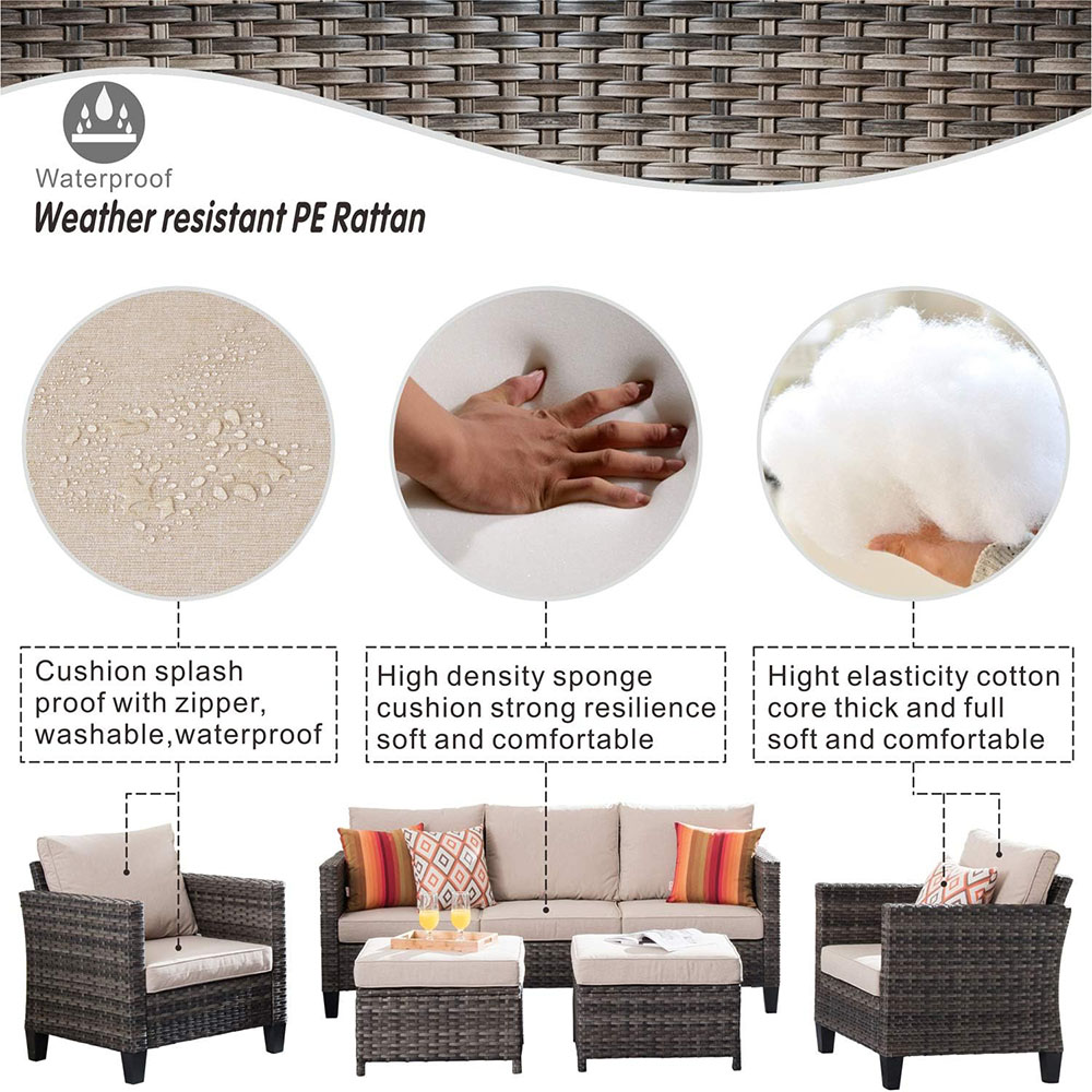 ovios Patio Furniture Set, Outdoor Wicker Rattan Sofa Couch with Chairs