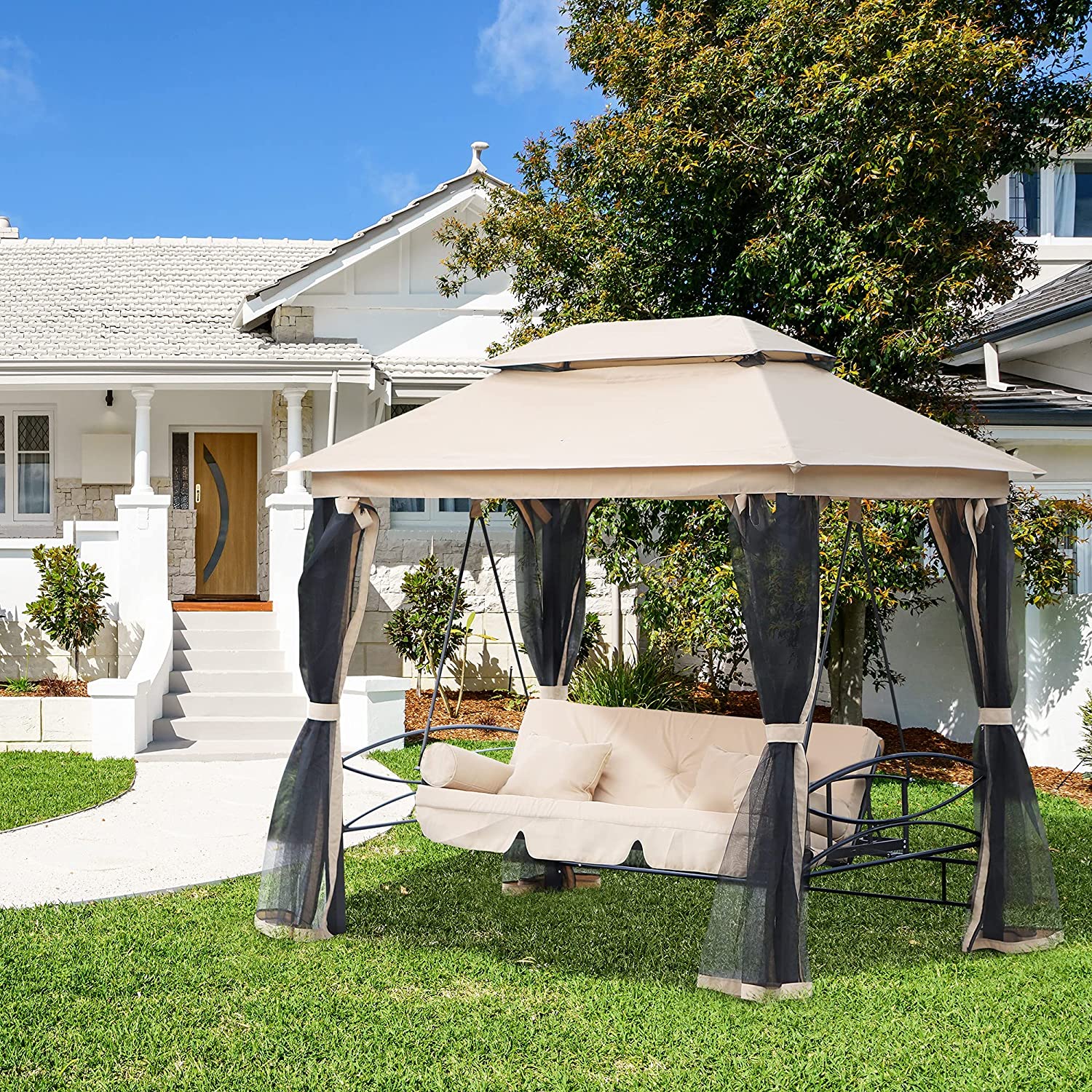 Gazebo Sofa Bed Swing Set Outdoor Terrace + Cushions