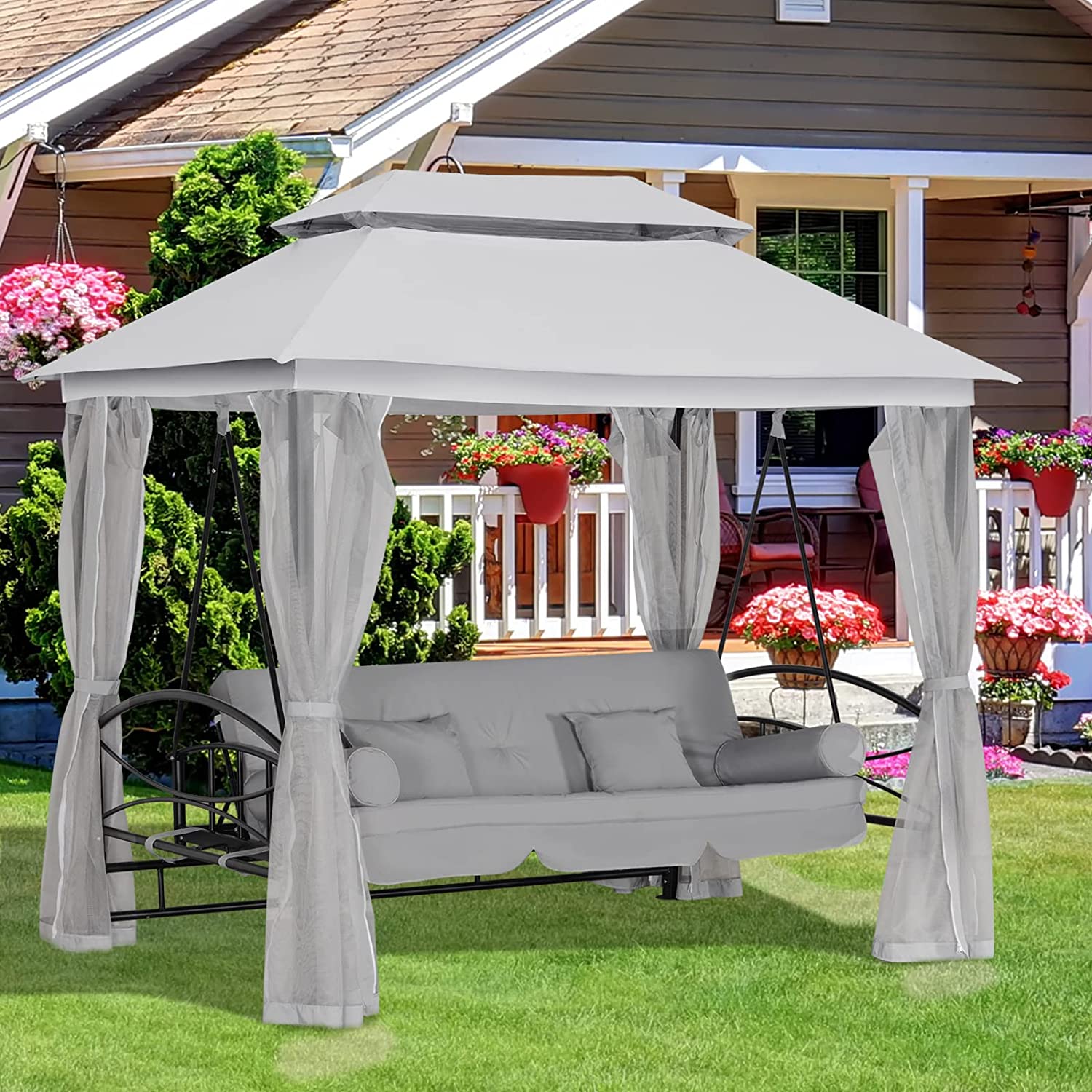 Gazebo Sofa Bed Swing Set Outdoor Terrace + Cushions