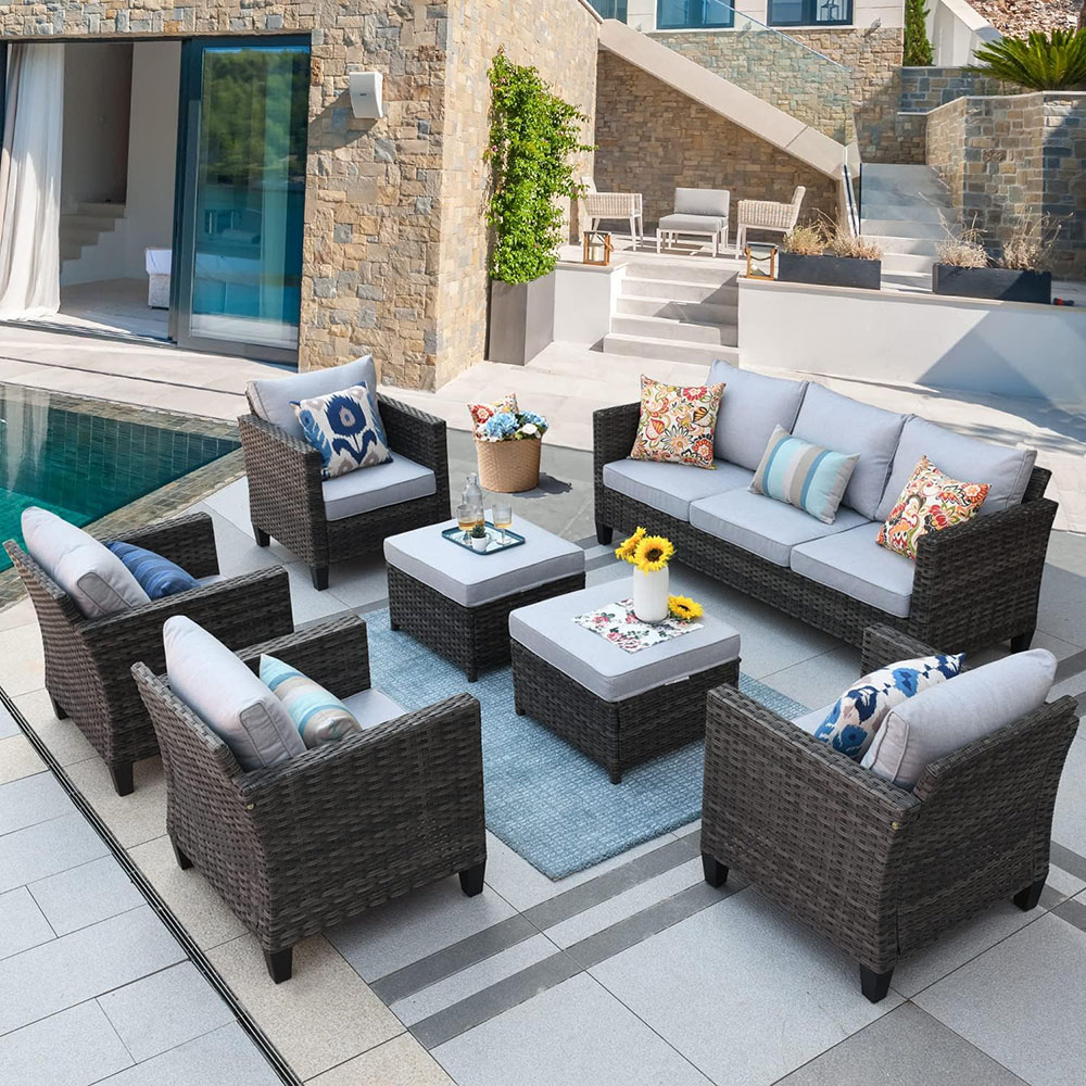 ovios Patio Furniture Set, Outdoor Wicker Rattan Sofa Couch with Chairs