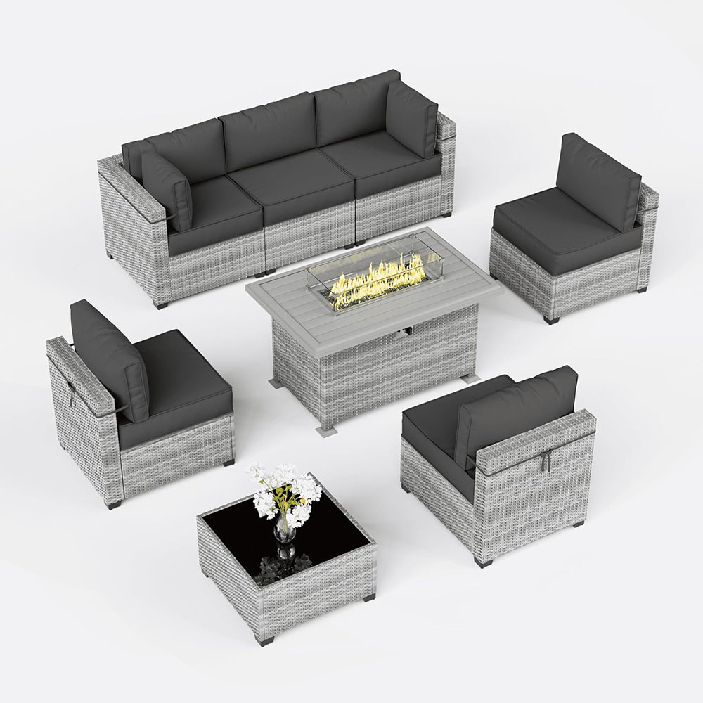 8-Piece Patio Furniture Set With Fire Pit Table, With 5