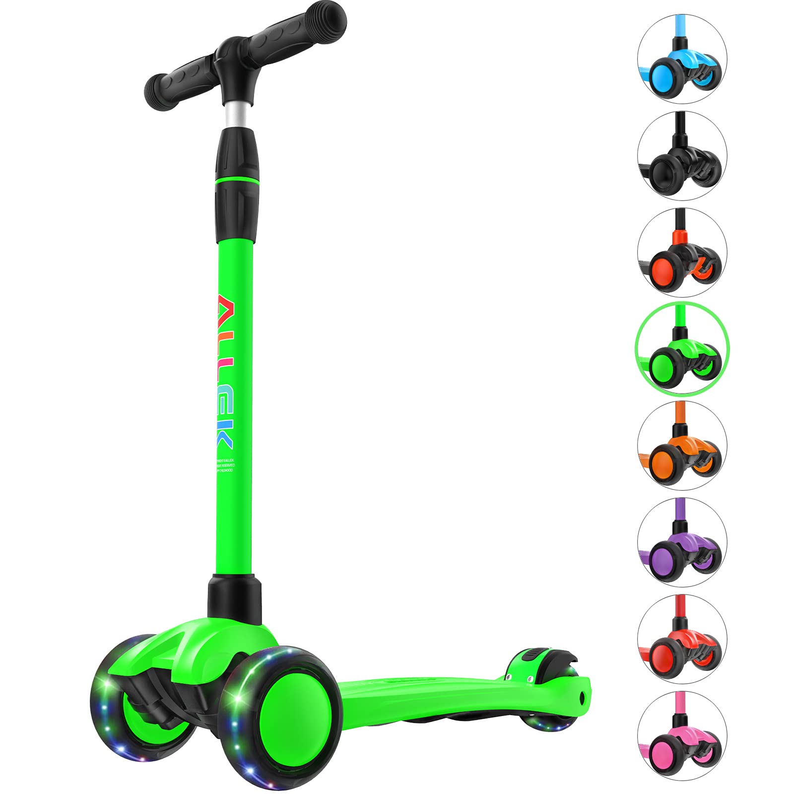 Allek Kick Scooter B03, Lean 'N Glide 3-Wheeled Push Scooter with Extra Wide PU Light-Up Wheels, Any Height Adjustable Handlebar and Strong Thick Deck for Children from 3-12yrs (Rose Pink)