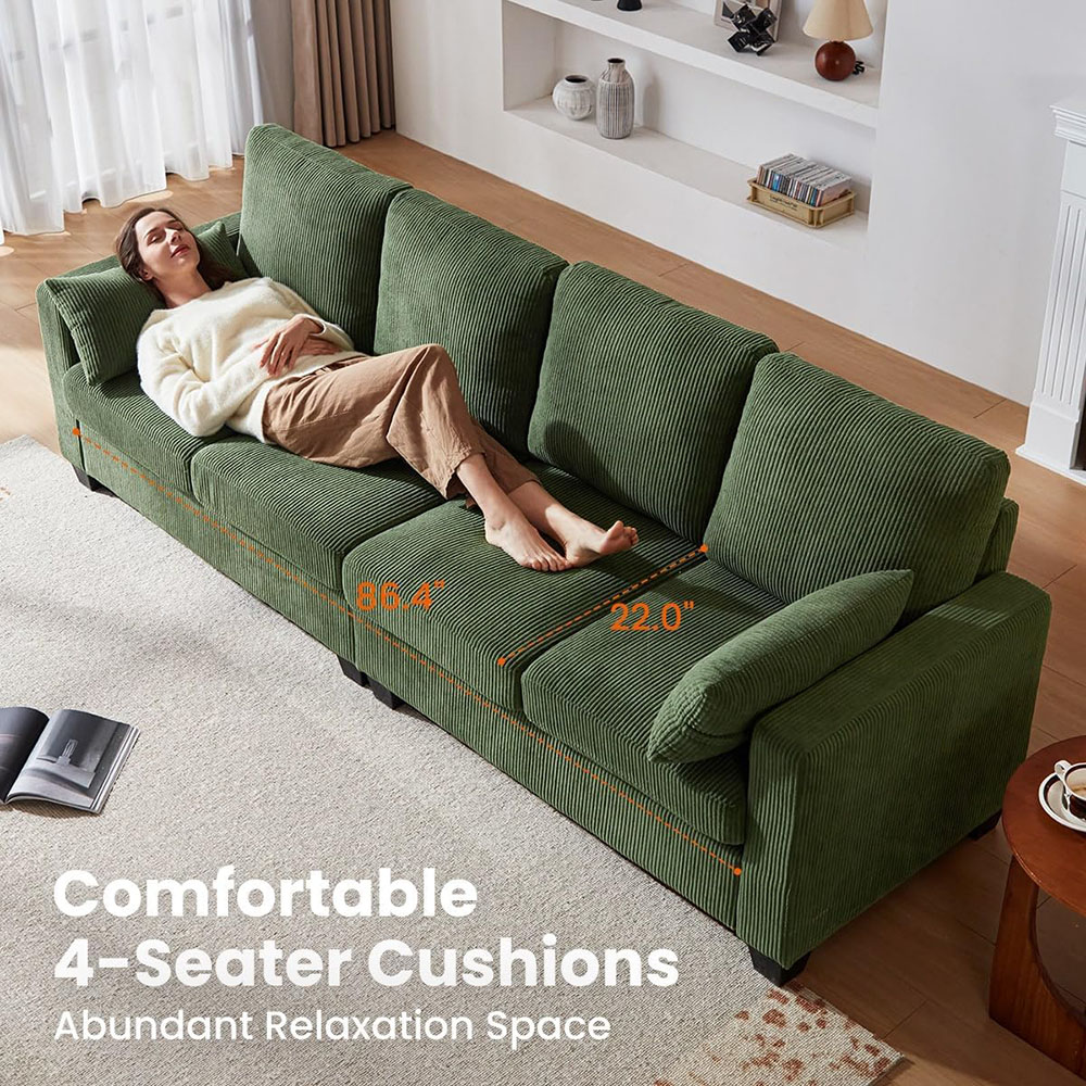 CHIC HOUSE Corduroy Sectional Couch with Ottoman Chaise, L Shaped 4-seat Sofa
