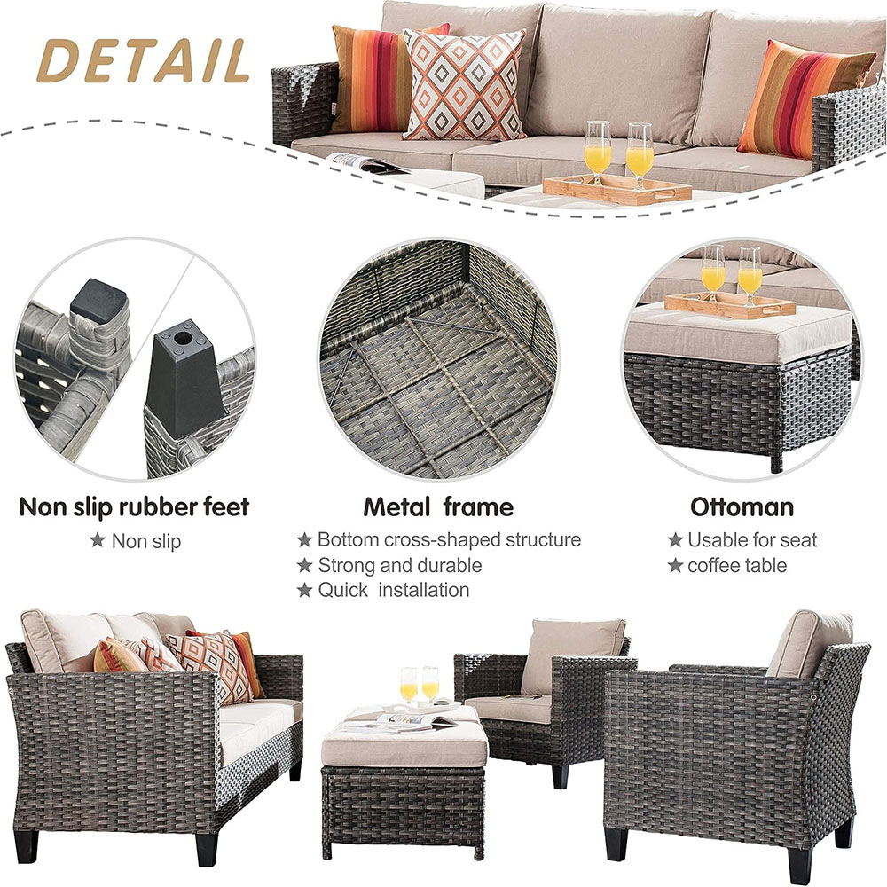 ovios Patio Furniture Set, Outdoor Wicker Rattan Sofa Couch with Chairs