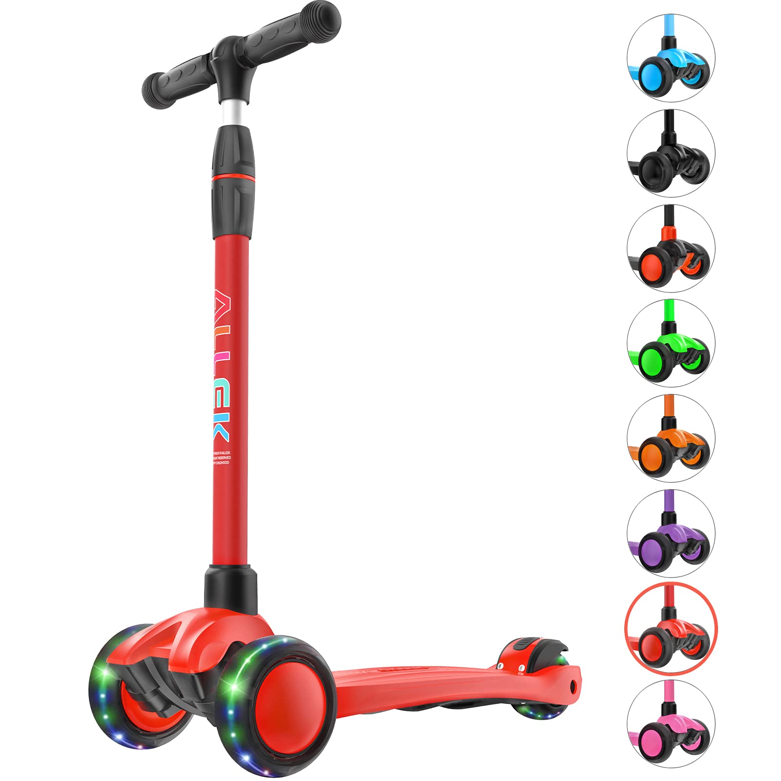 Allek Kick Scooter B03, Lean 'N Glide 3-Wheeled Push Scooter with Extra Wide PU Light-Up Wheels, Any Height Adjustable Handlebar and Strong Thick Deck for Children from 3-12yrs (Rose Pink)