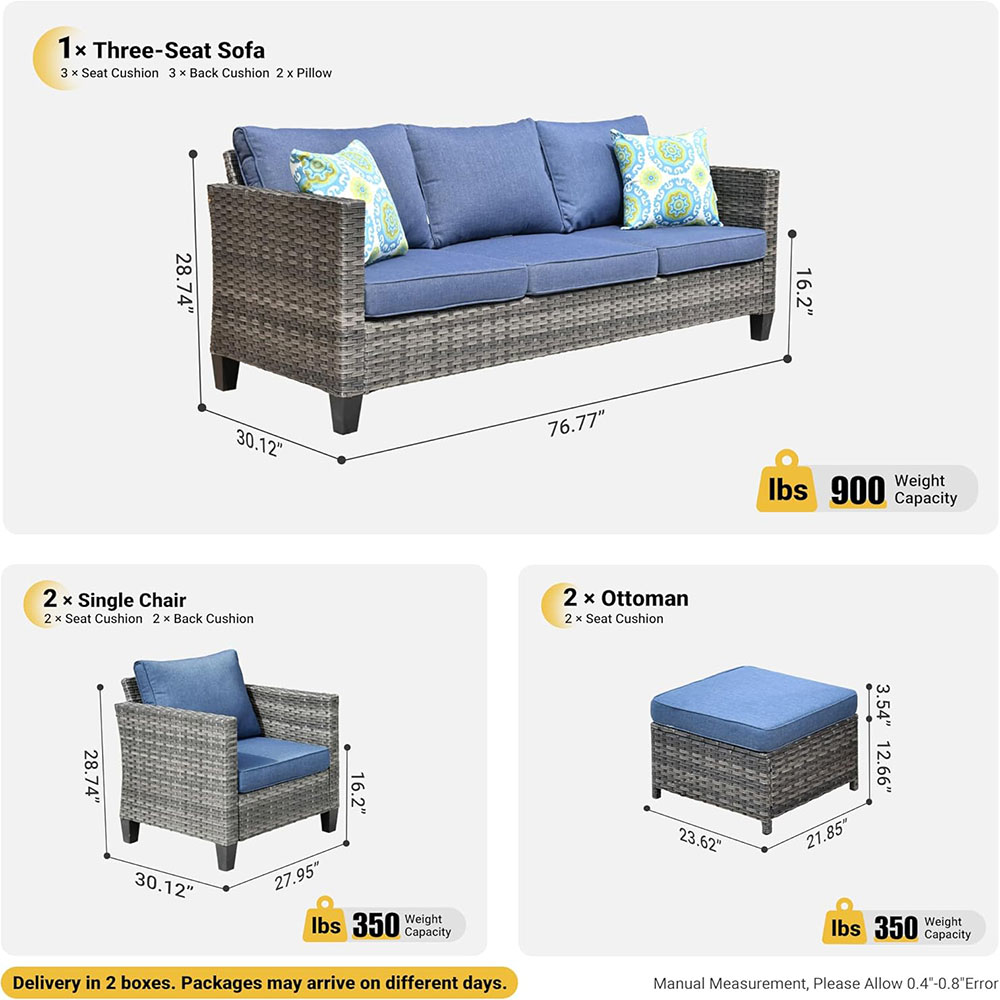 ovios Patio Furniture Set, Outdoor Wicker Rattan Sofa Couch with Chairs