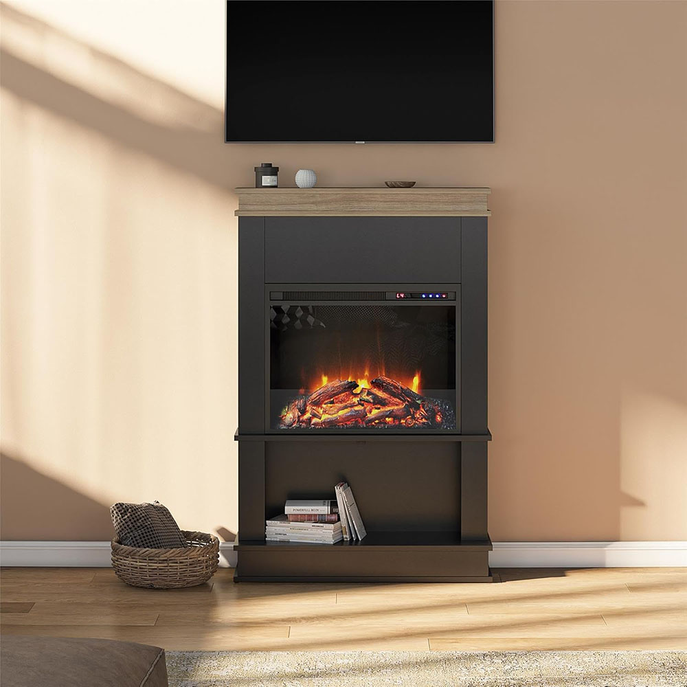 Ameriwood Home Mateo 30 Inch Electric Fireplace with Mantel and Shelf