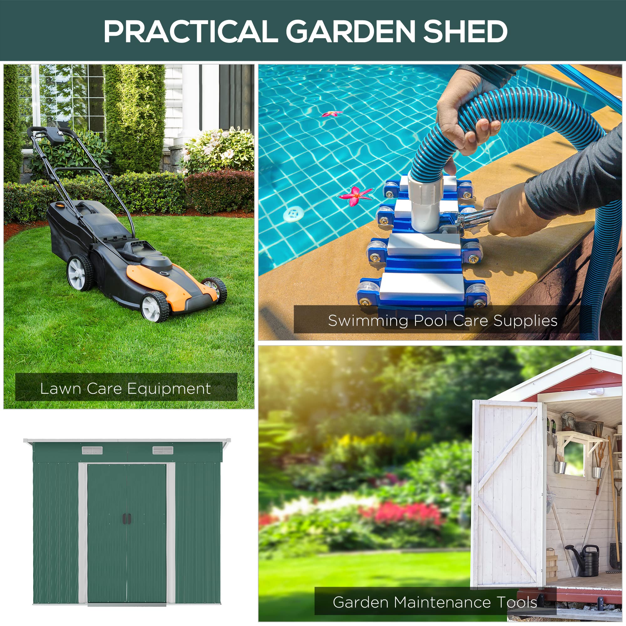 【Storage shed】7'x 4' metal storage lockable shed tool storage unit, green