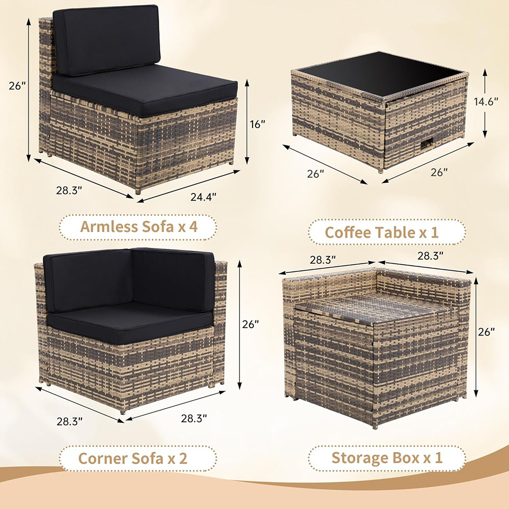 KROFEM 8-piece patio rattan furniture set with hidden storage