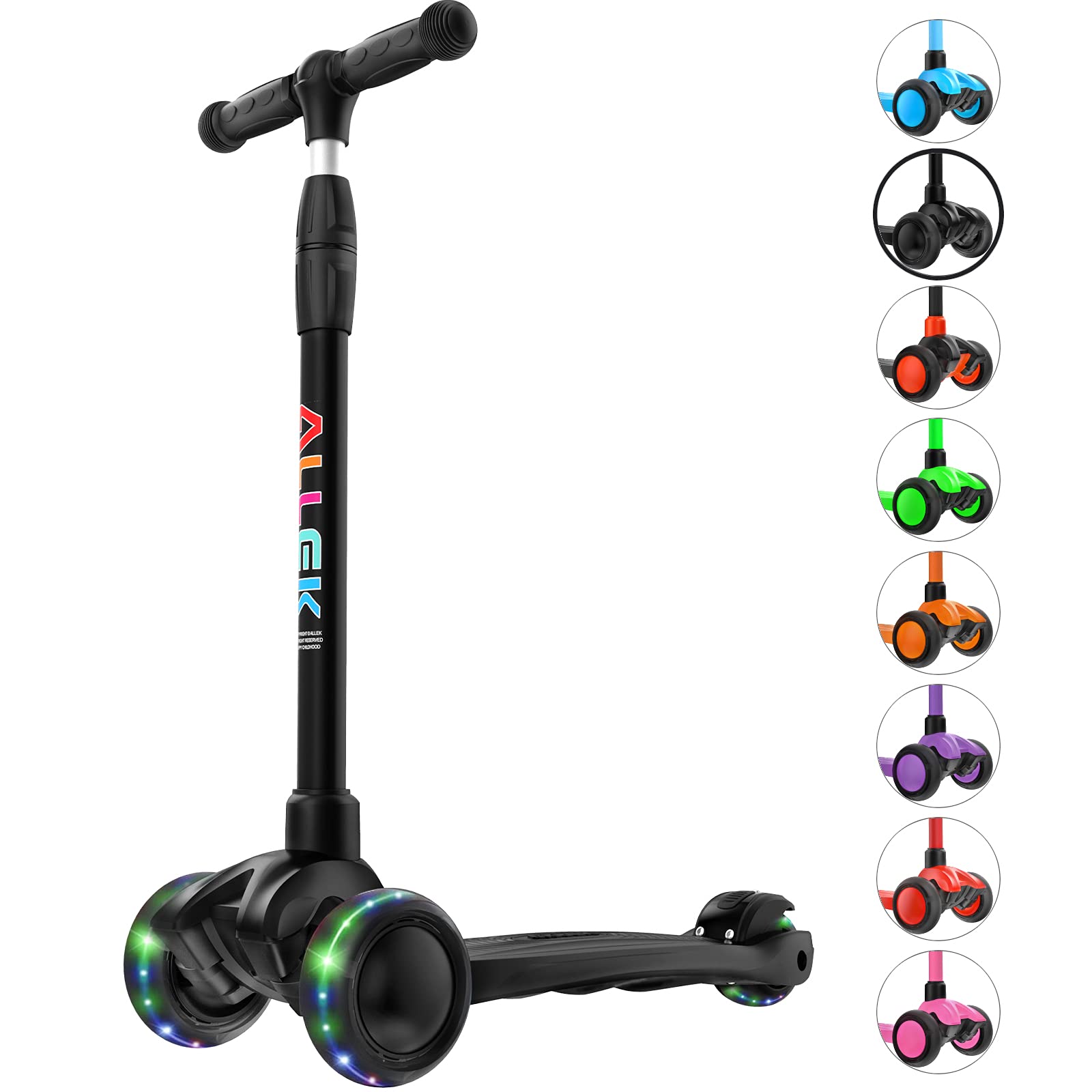 Allek Kick Scooter B03, Lean 'N Glide 3-Wheeled Push Scooter with Extra Wide PU Light-Up Wheels, Any Height Adjustable Handlebar and Strong Thick Deck for Children from 3-12yrs (Rose Pink)