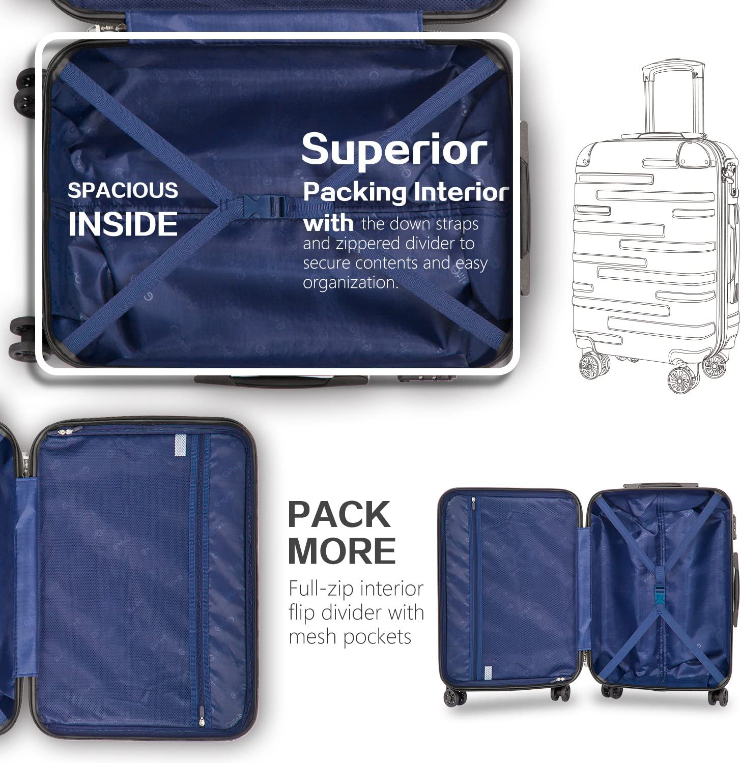 Coolife Luggage Expandable Suitcase 3 Piece Set with TSA Lock Spinner 20in24in28in