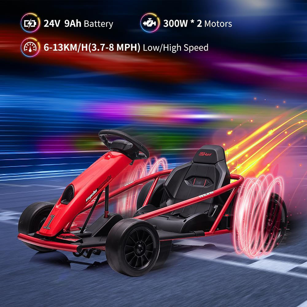 Kids Go Kart, 24V 9Ah Battery, Two 300W Motors, 8MPH Fast Drifting Hovering Car