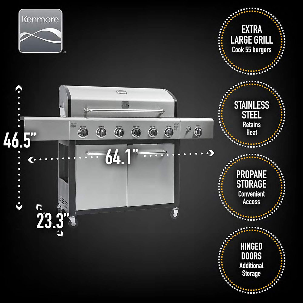 Kenmore PG-A40611S0L 6-Burner Cabinet Propane Gas Grill with Side Burner
