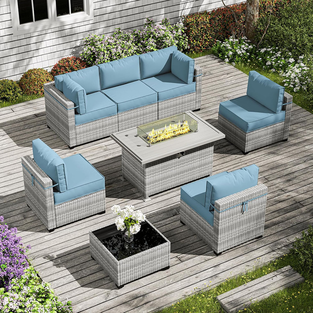 8-Piece Patio Furniture Set With Fire Pit Table, With 5