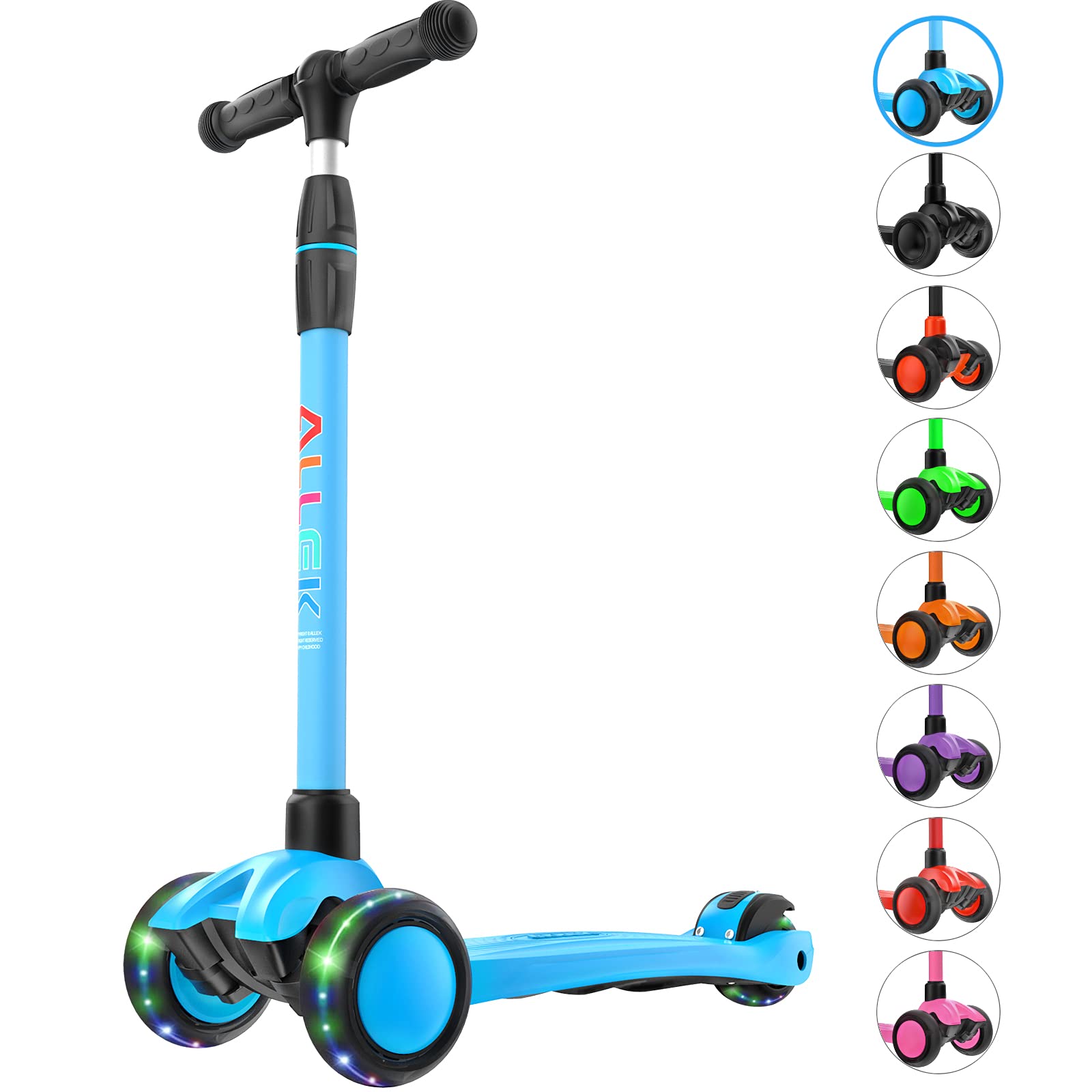 Allek Kick Scooter B03, Lean 'N Glide 3-Wheeled Push Scooter with Extra Wide PU Light-Up Wheels, Any Height Adjustable Handlebar and Strong Thick Deck for Children from 3-12yrs (Rose Pink)
