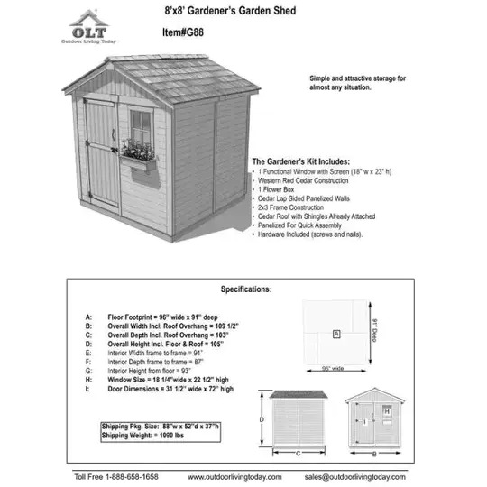 【Storage Shed】8 ft. W x 8 ft. D Wooden Storage Shed