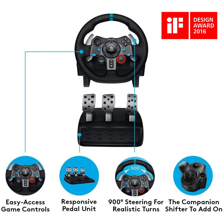 Logitech G29 Driving Force Racing Wheel and Floor Pedals, Real Force Feedback, Stainless Steel Paddle Shifters, Leather Steering Wheel Cover for PS5, PS4, PC, Mac - Black