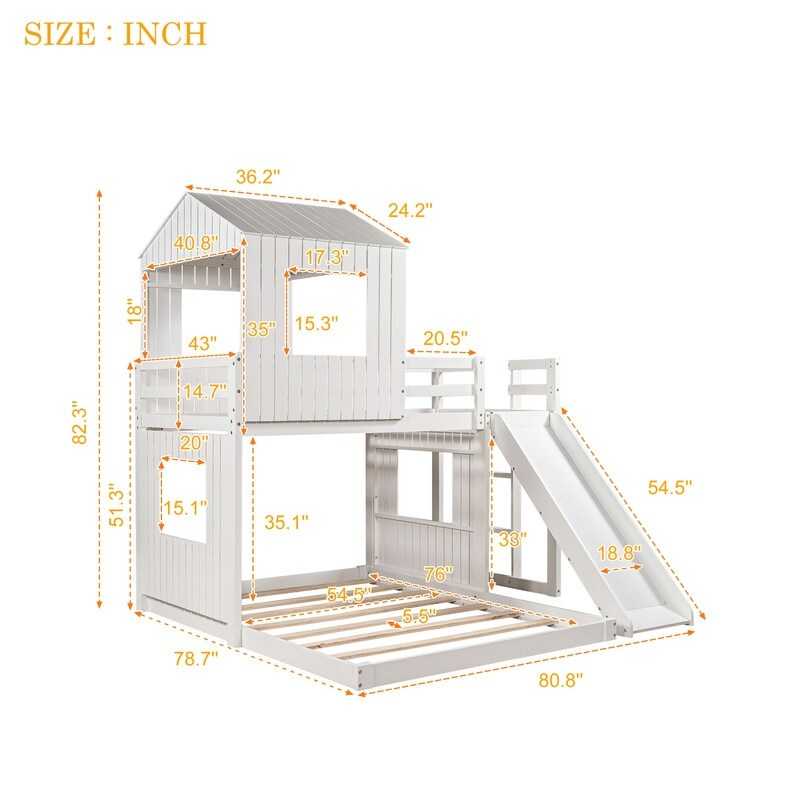 AOOLIVE Wooden Twin Over Full Bunk Bed with Playhouse,White