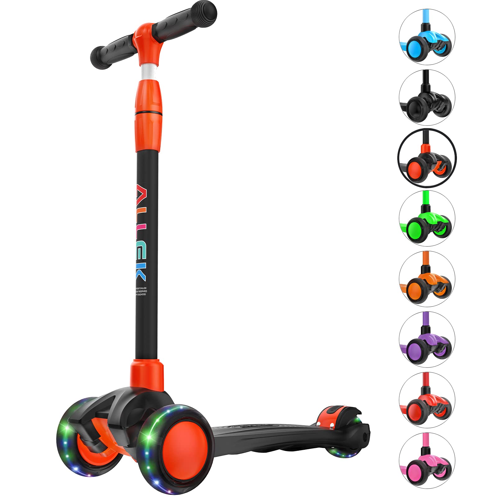 Allek Kick Scooter B03, Lean 'N Glide 3-Wheeled Push Scooter with Extra Wide PU Light-Up Wheels, Any Height Adjustable Handlebar and Strong Thick Deck for Children from 3-12yrs (Rose Pink)