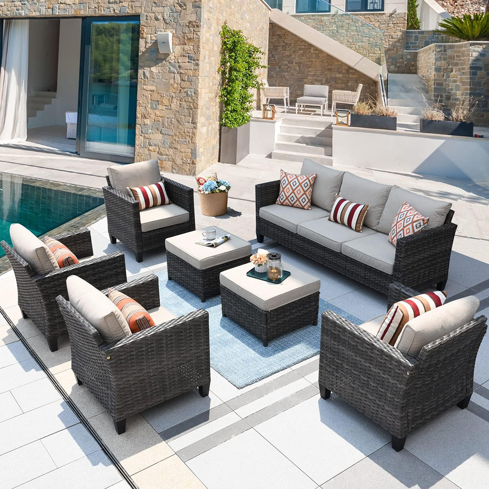 ovios Patio Furniture Set, Outdoor Wicker Rattan Sofa Couch with Chairs