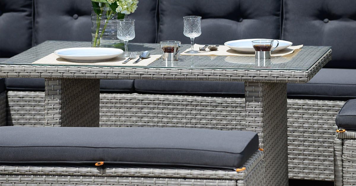 Backyard Furniture Barcelona Luxury 10 Seater Casual Dining Rattan Garden Set with Cushions, Grey, 191 x 177 x 87 cm