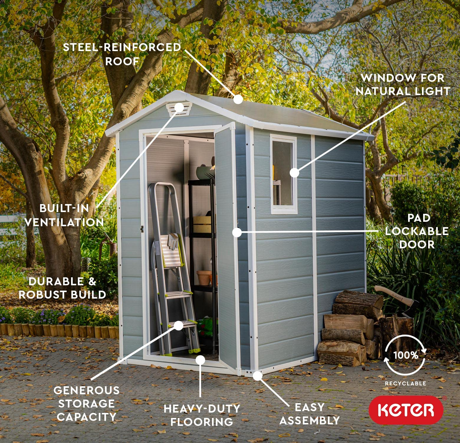 【Storage Shed】4x6 Resin Outdoor Storage Shed Kit-Perfect to Store Patio Furniture, Garden Tools Bike Accessories