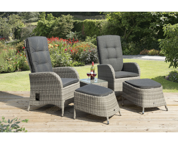 Albury Rattan Reclining Chairs Armchair Set with Side Table & Foot Stools