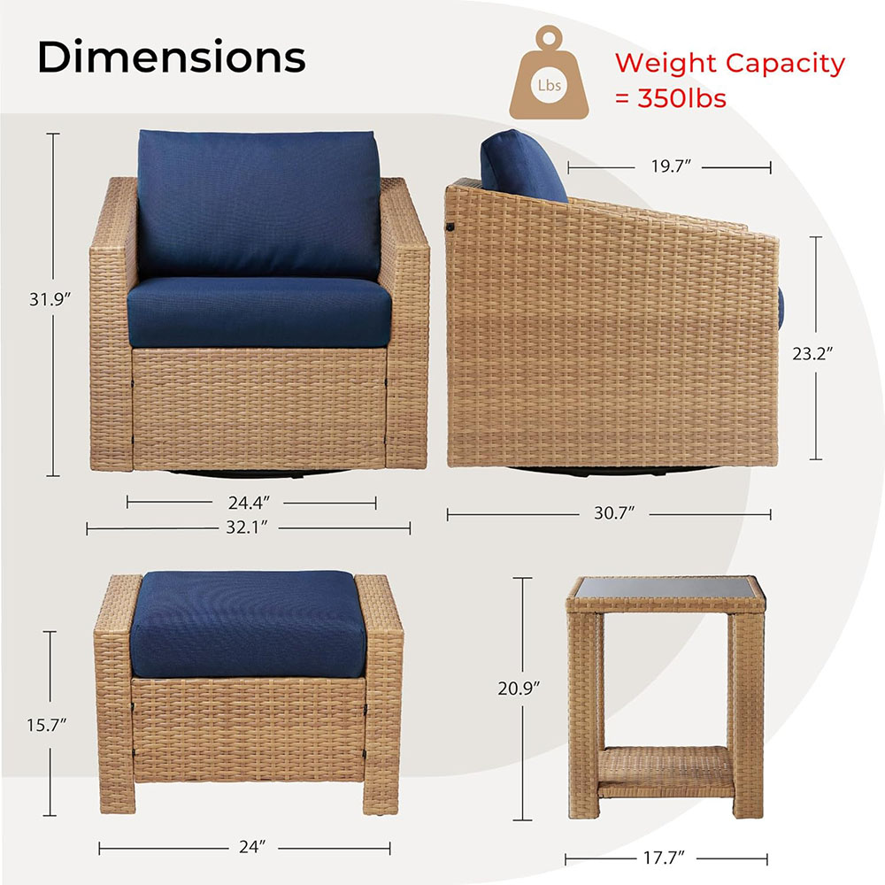 CHITA 5 Pieces Wicker Patio Furniture Set, Outdoor Conversation Set