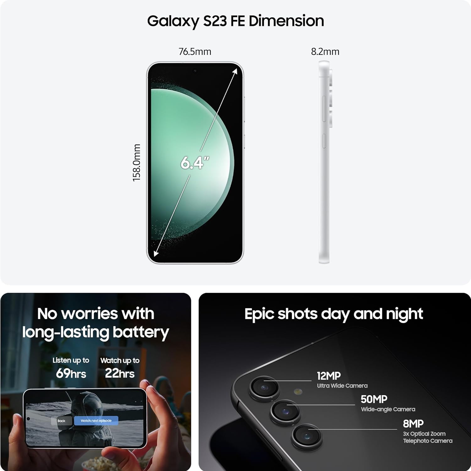Samsung Galaxy S23 FE 5G, SIM Free Android Smartphone, 128GB, Cream, 3 Year Manufacturer Extended Warranty (UK Version)