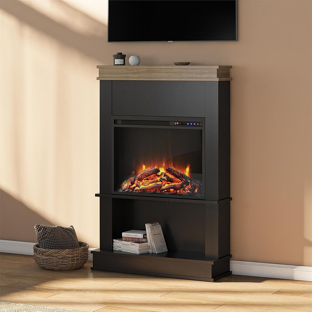 Ameriwood Home Mateo 30 Inch Electric Fireplace with Mantel and Shelf