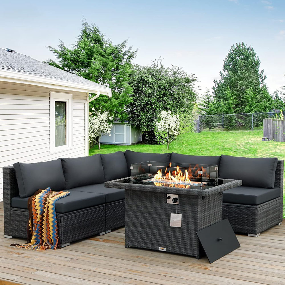 BULEXYARD Grey PE Wicker Patio Furniture Sectional Conversation Sofa Set