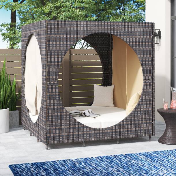 Bousquet 72'' Wide Outdoor Wicker Patio Daybed with Cushions