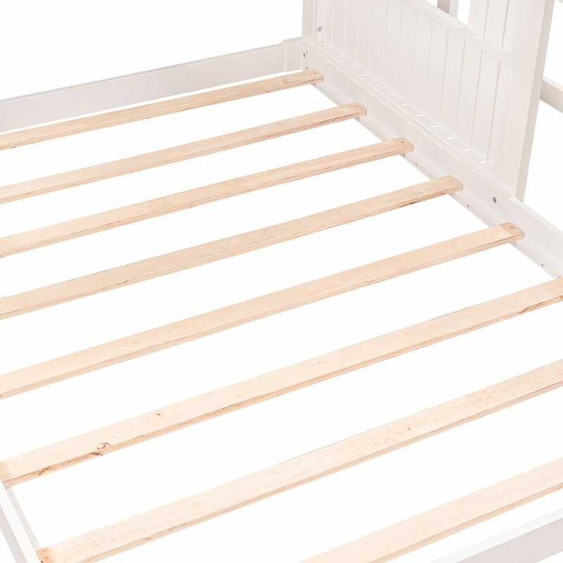 AOOLIVE Wooden Twin Over Full Bunk Bed with Playhouse,White