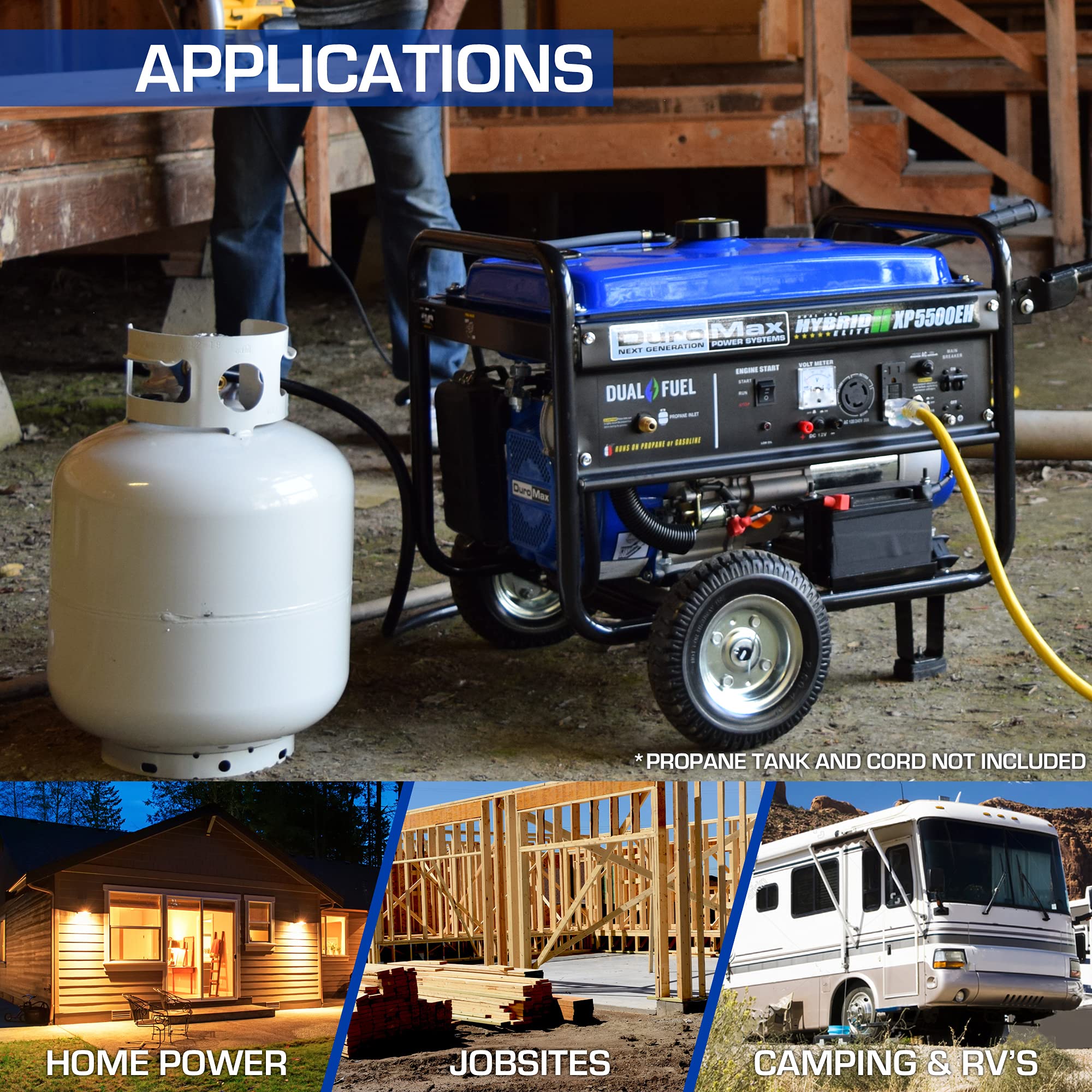DuroMax XP13000EH Dual Fuel Portable Generator 13000 Watt Gas or Propane Powered Electric Start-Home Back Up, Blue/Gray