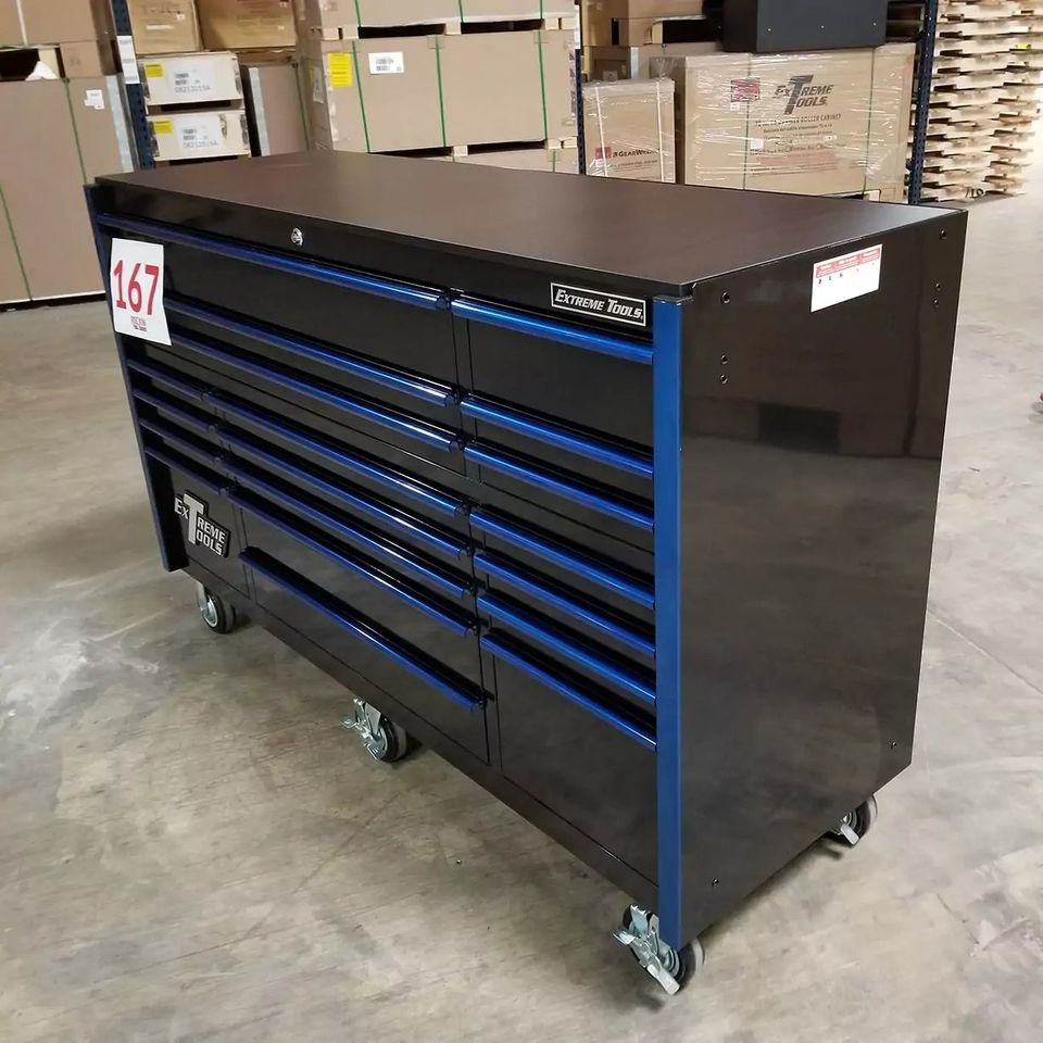 Extreme Tools RX Series 72 19 Drawer 25 Deep Roller Cabinet, Black Blue, 150 lbs