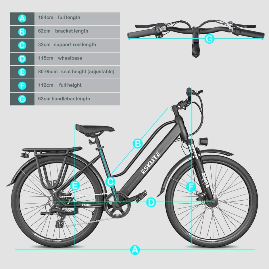 ESKUTE Electric City Bike 28”Electric Bicycle 250W with Removable Li-Ion Battery 36V 10A for Adults, Shimano 7 Speed Transmission Gears Double Disc Brake