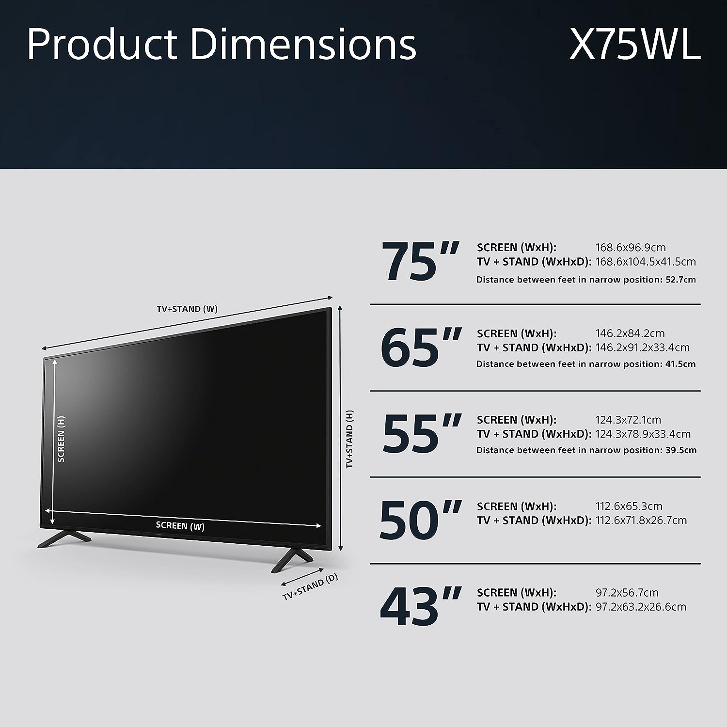 Sony BRAVIA KD-50X75WL LED 4K HDR Google TV ECO PACK BRAVIA CORE Narrow Bezel Design